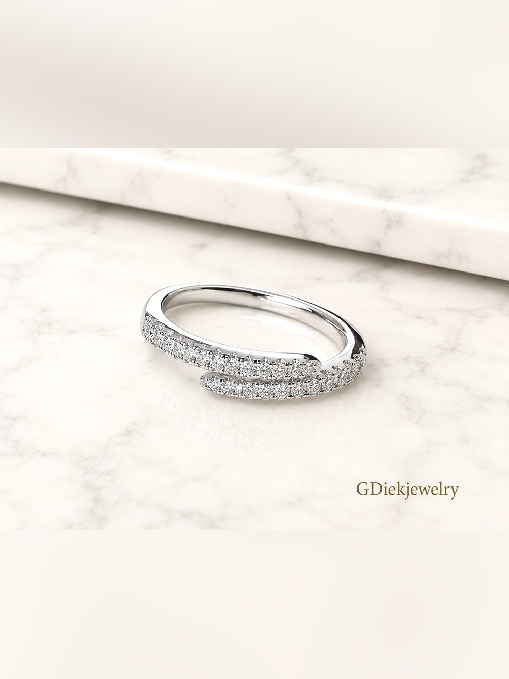 Silver Adjustable  Pave Crystal Spiral Ring - White